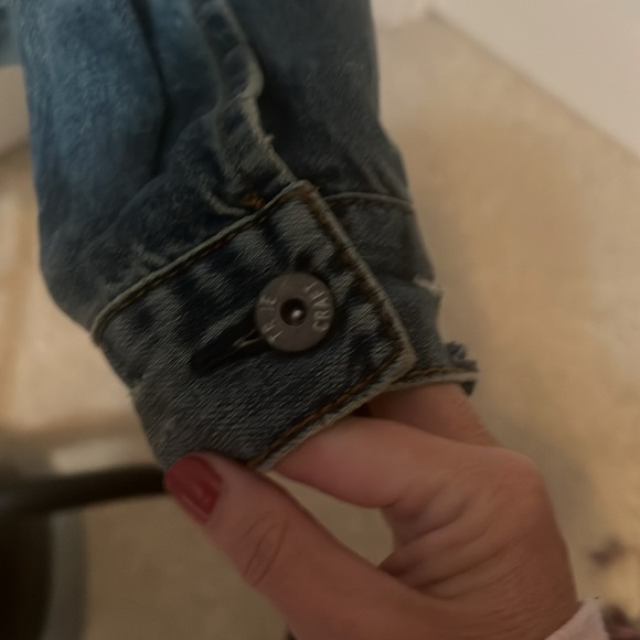 True Craft Split Side Distressed Blue Jean Jacket - Picture 5 of 8